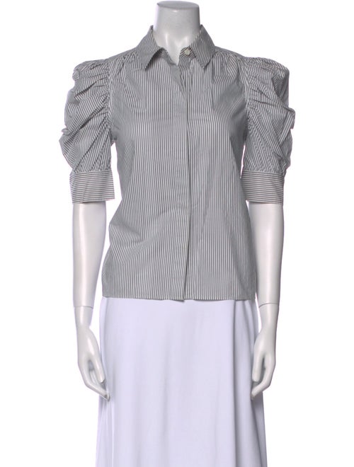 FRAME Striped Three-Quarter Sleeve Button-Up Top