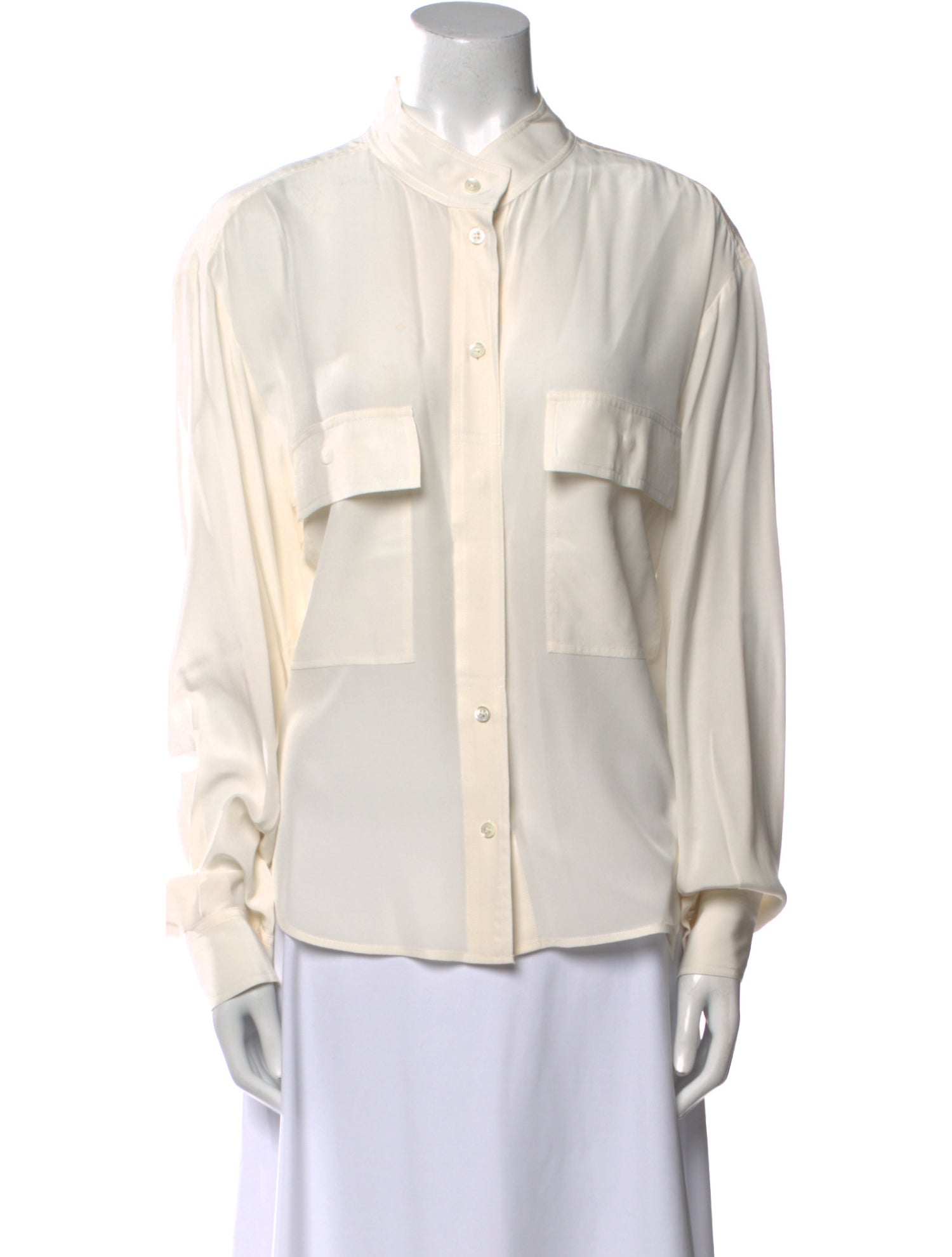 FRAME Silk Mock Neck Button-Up Top