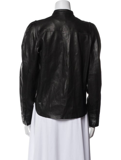 FRAME Lamb Leather Mock Neck Button-Up Top