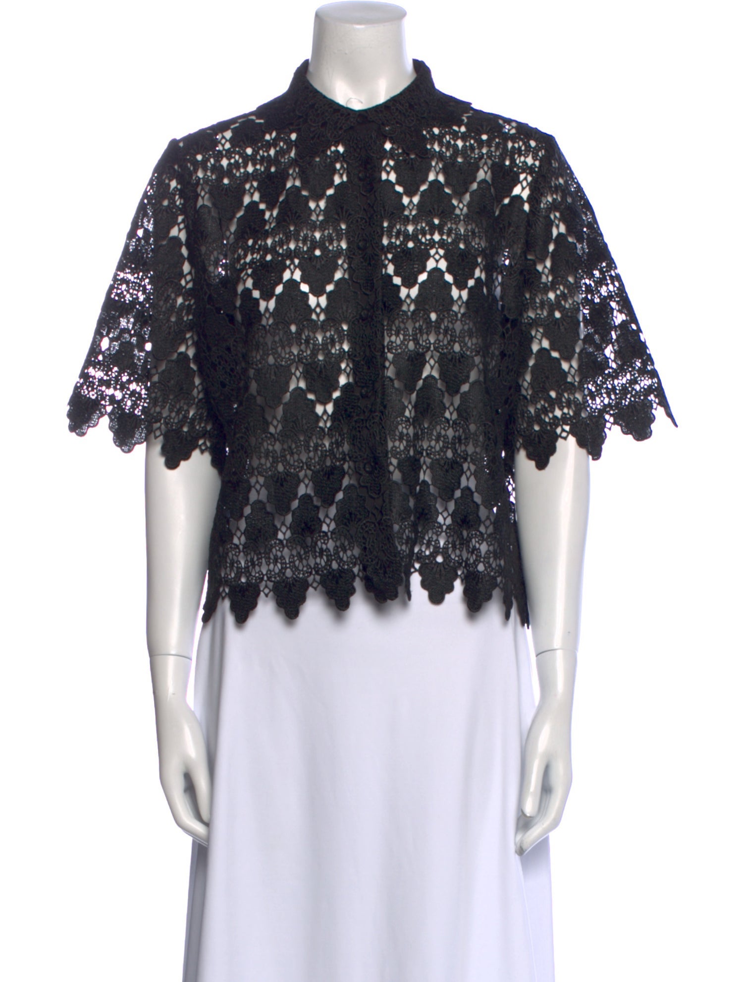 FRAME Lace Pattern Mock Neck Crop Top