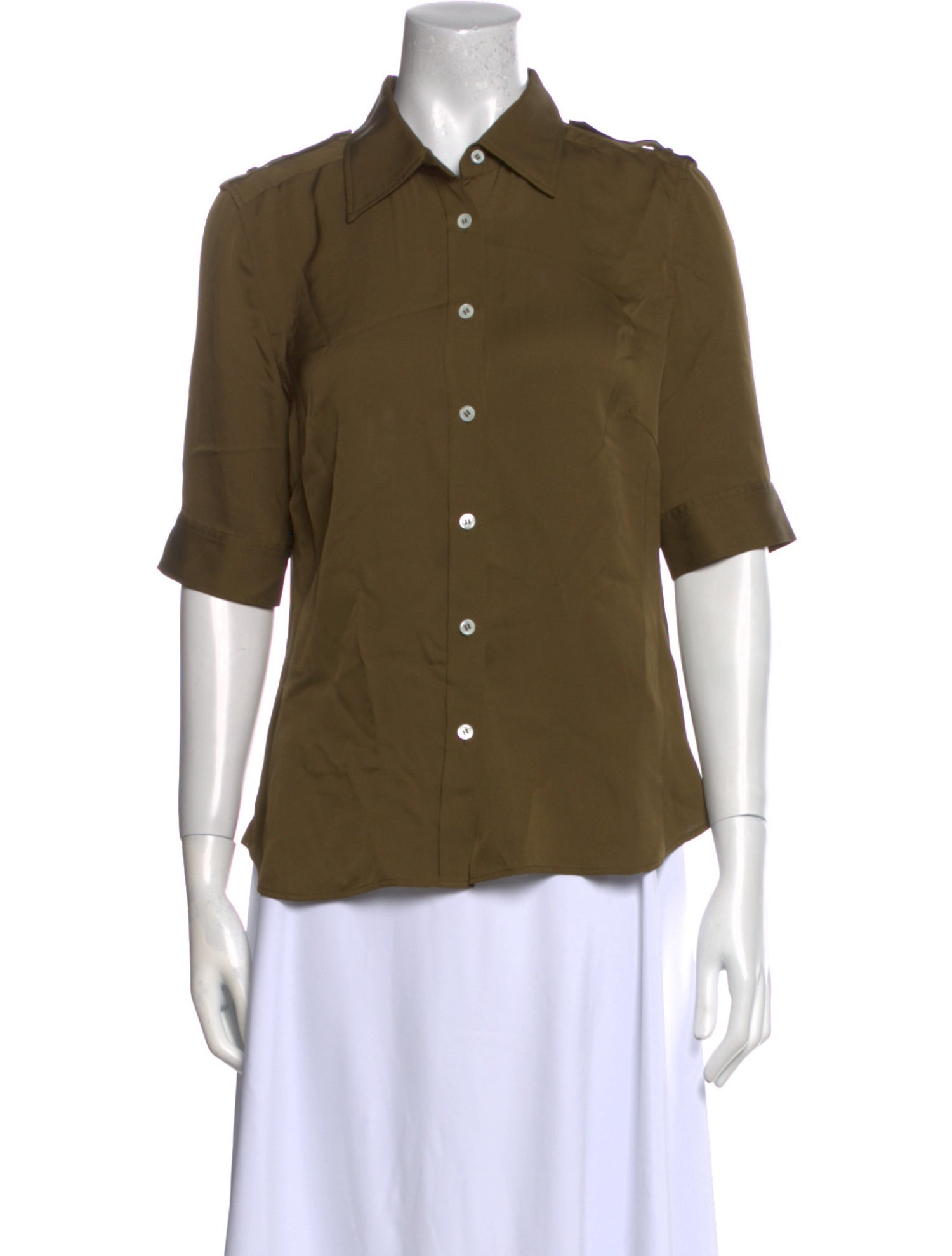 FRAME Silk Short Sleeve Button-Up Top