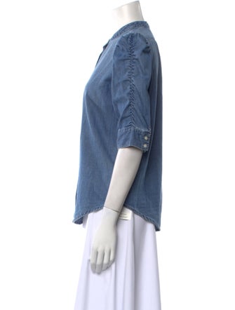 FRAME Mock Neck Three-Quarter Sleeve Button-Up Top