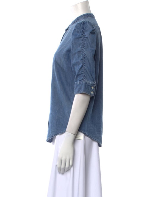 FRAME Mock Neck Three-Quarter Sleeve Button-Up Top