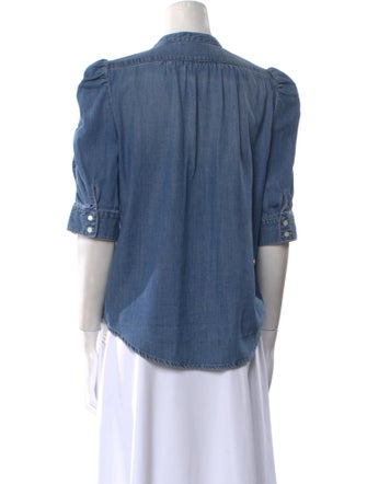 FRAME Mock Neck Three-Quarter Sleeve Button-Up Top