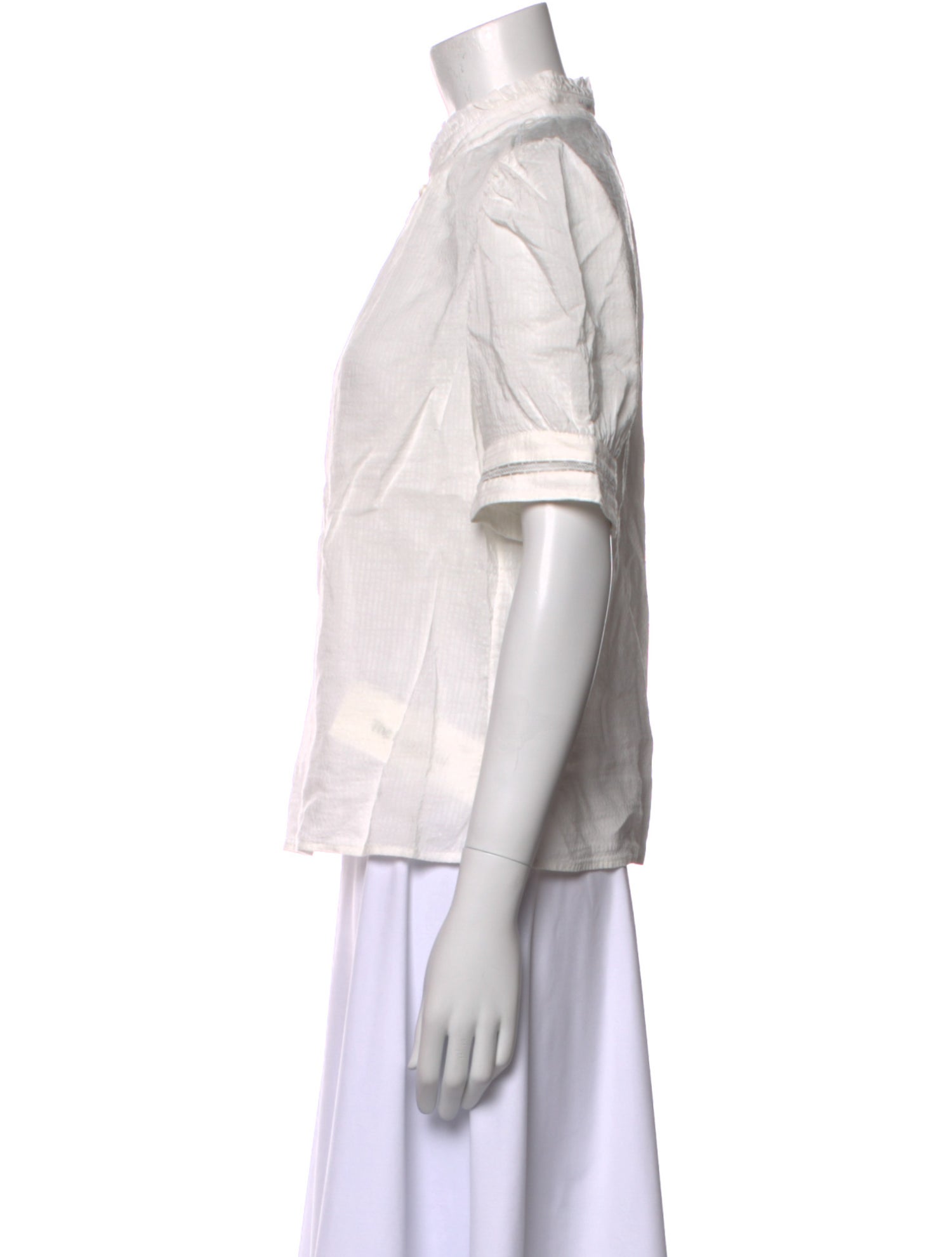 FRAME Mock Neck Short Sleeve Button-Up Top