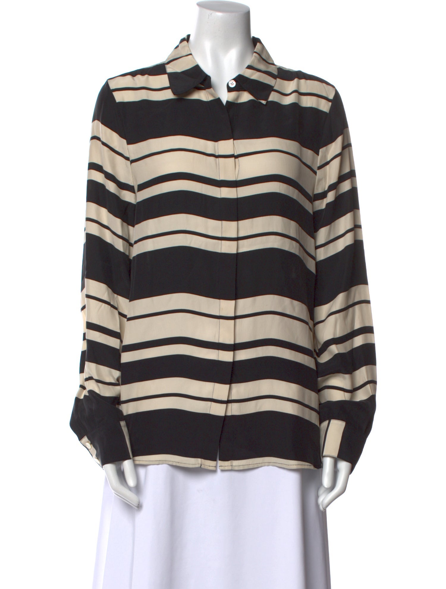 FRAME Silk Striped Button-Up Top