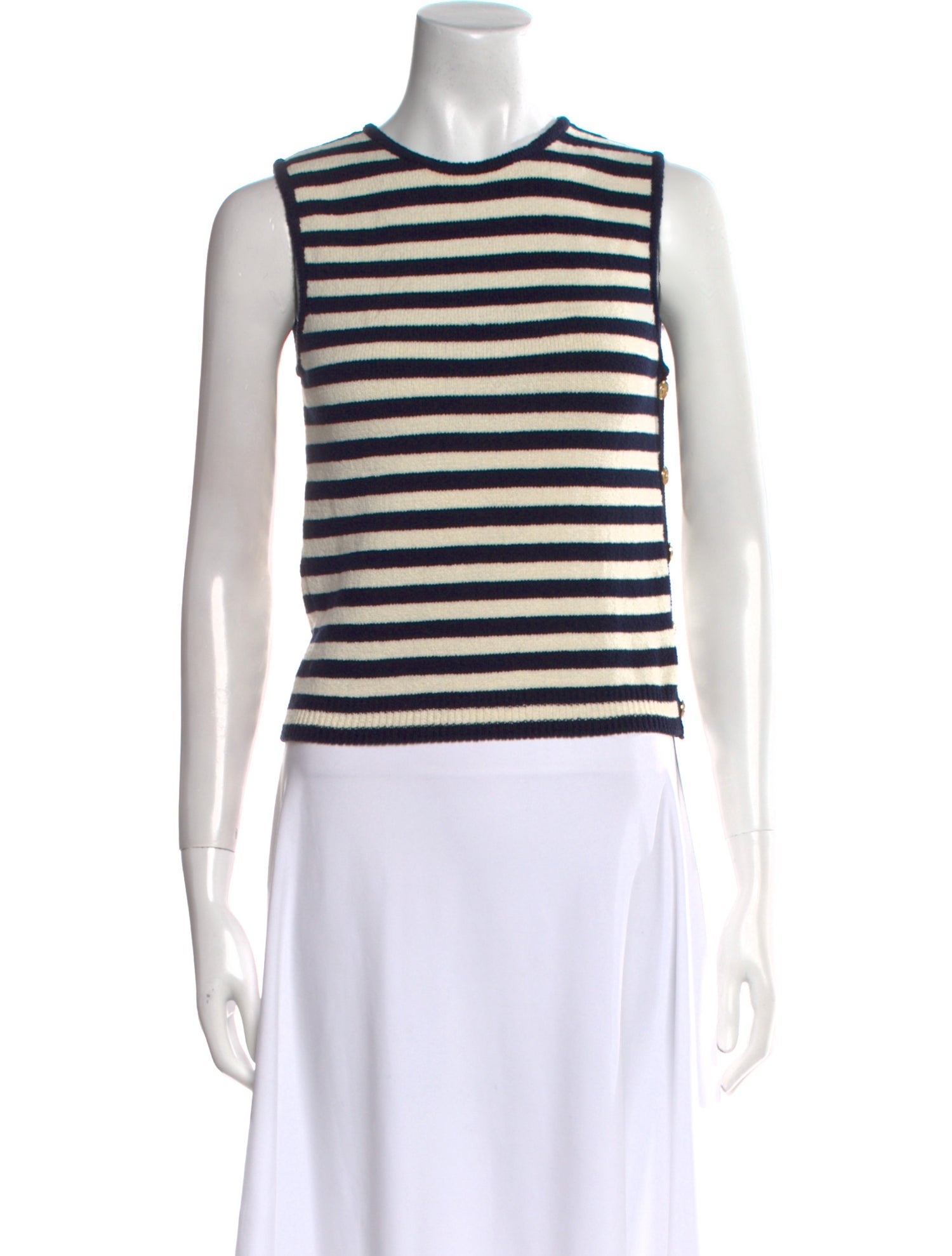 FRAME Striped Crew Neck Crop Top