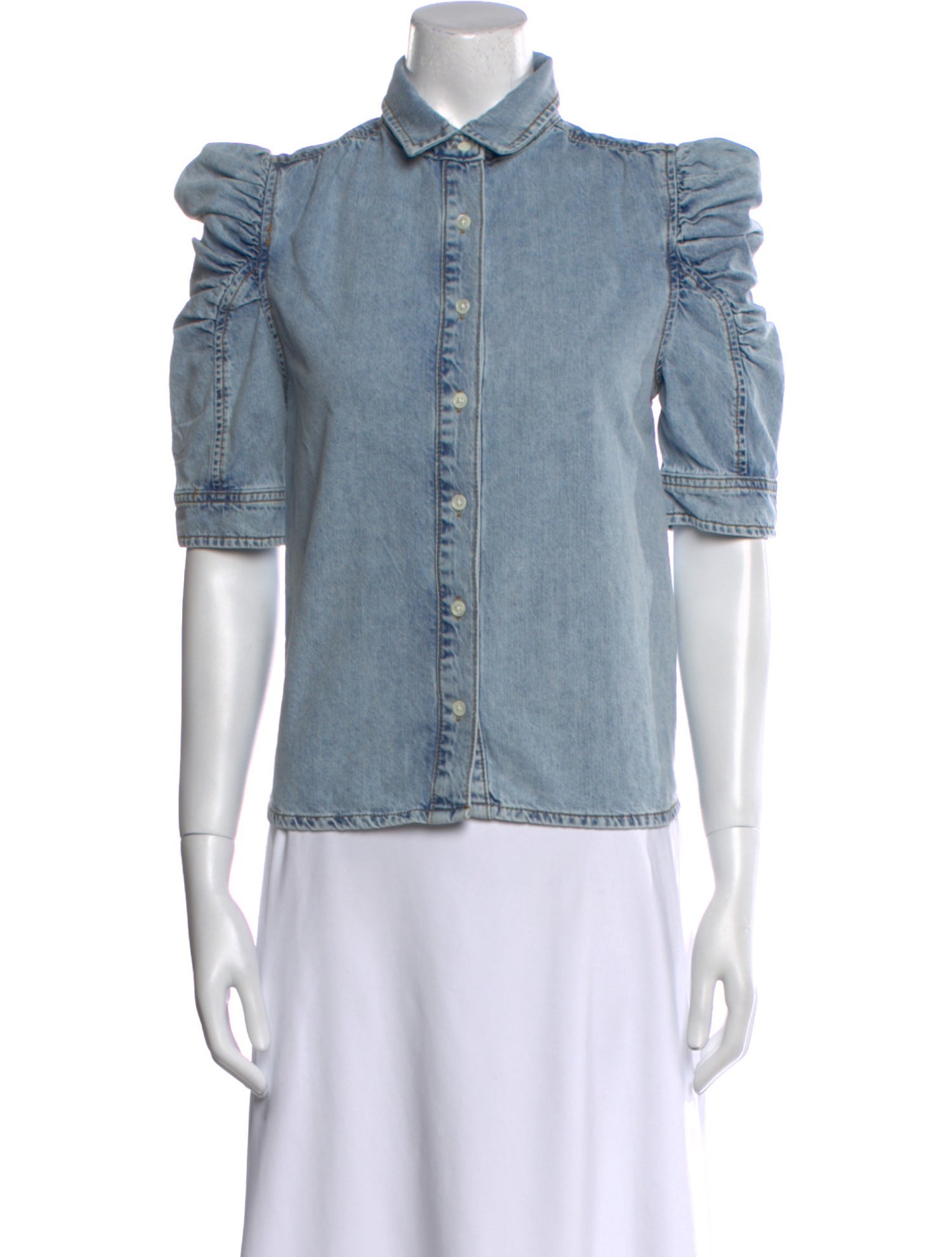 FRAME Mock Neck Short Sleeve Button-Up Top