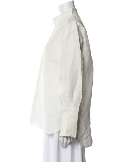 FRAME Linen Mock Neck Button-Up Top