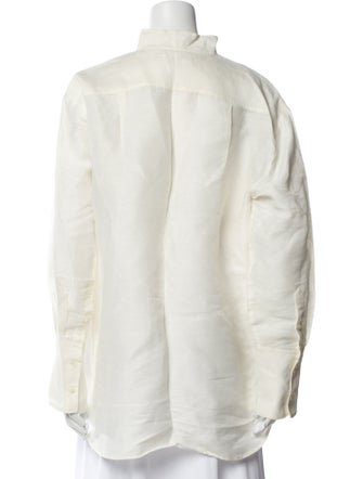 FRAME Linen Mock Neck Button-Up Top