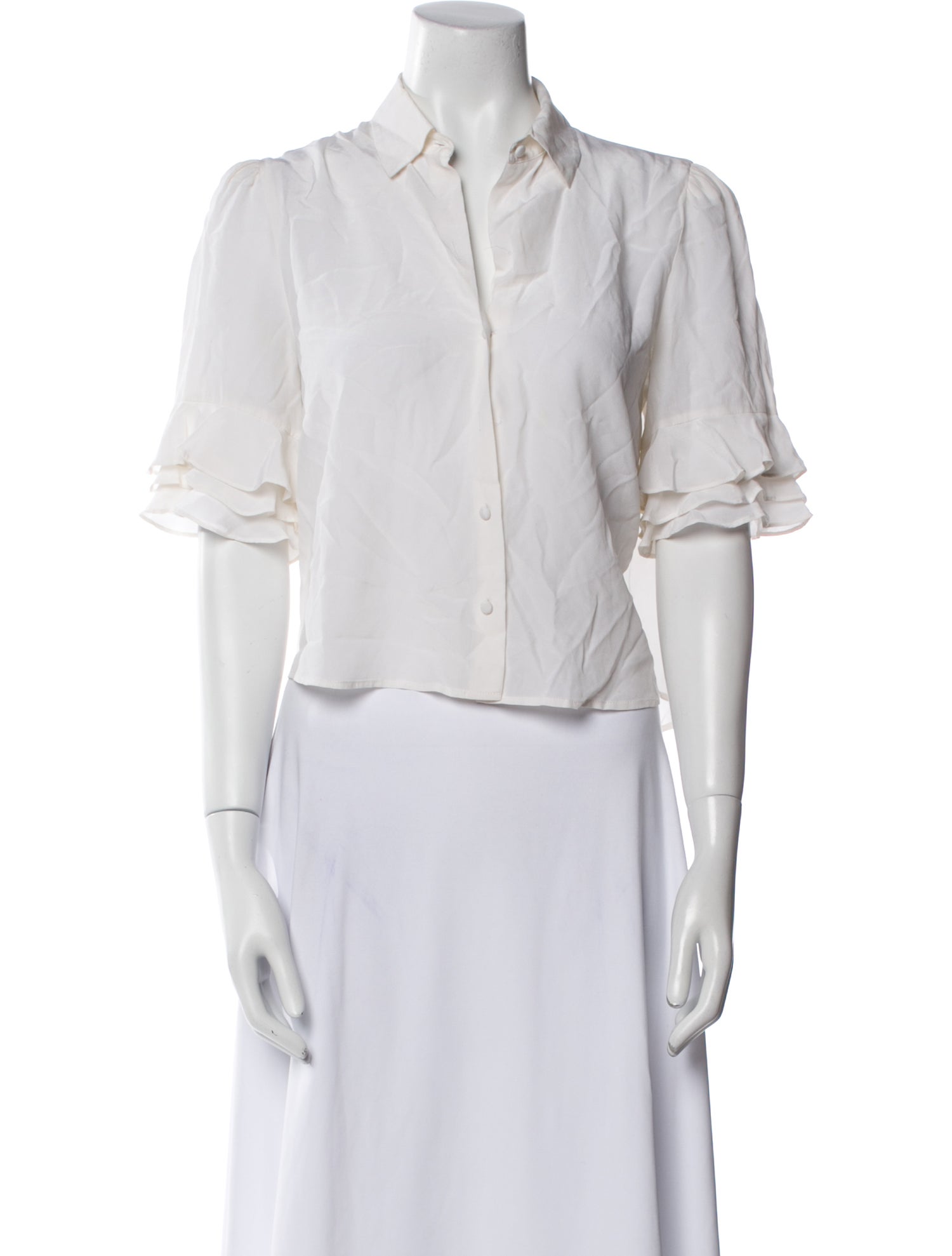 FRAME Silk Three-Quarter Sleeve Button-Up Top