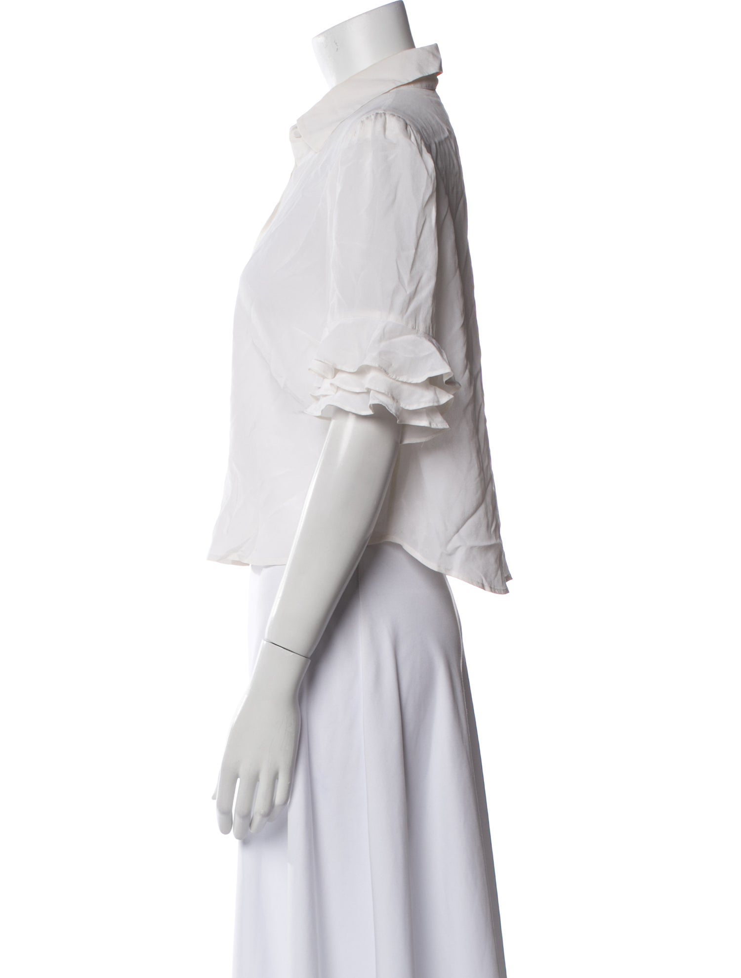 FRAME Silk Three-Quarter Sleeve Button-Up Top