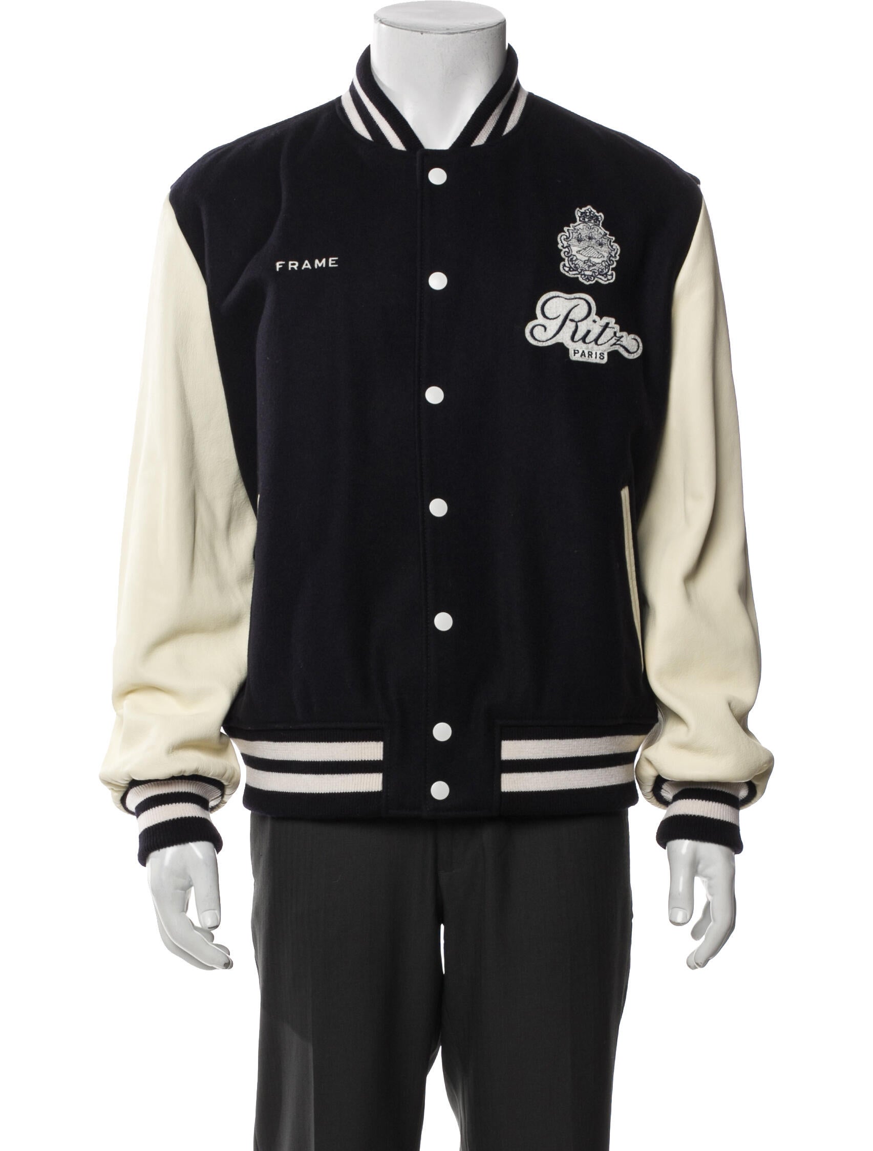 FRAME Lamb Leather Striped Varsity Jacket