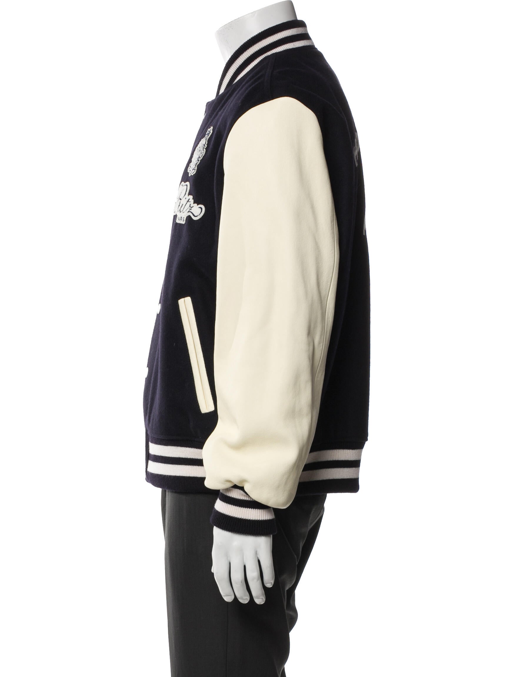 FRAME Lamb Leather Striped Varsity Jacket