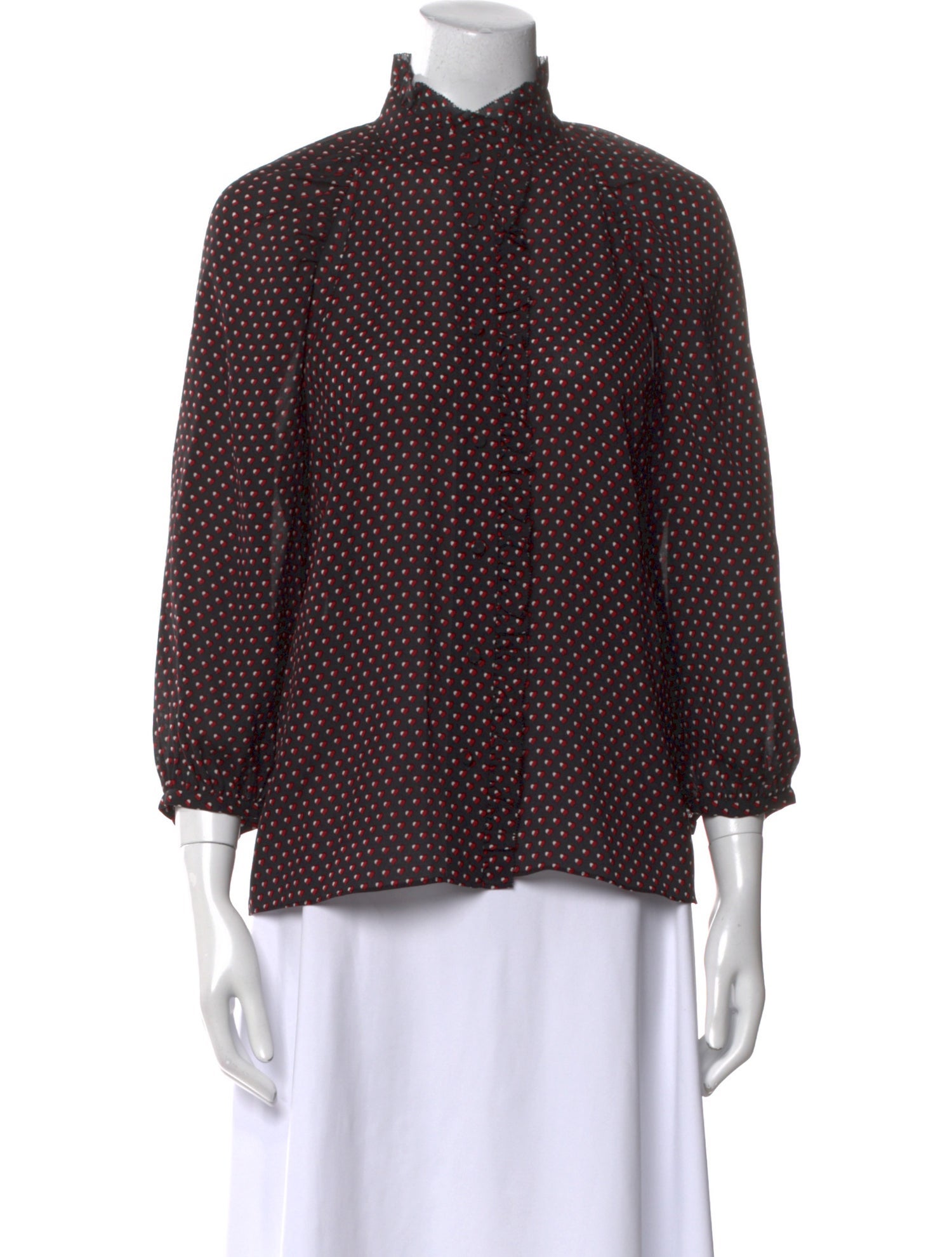 FRAME Silk Polka Dot Print Button-Up Top