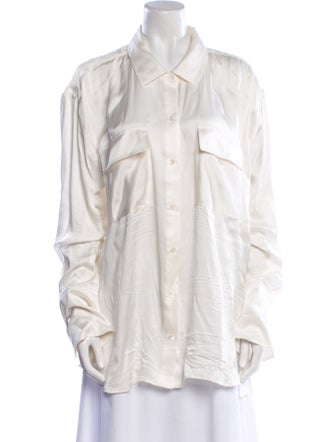 FRAME Silk Long Sleeve Button-Up Top