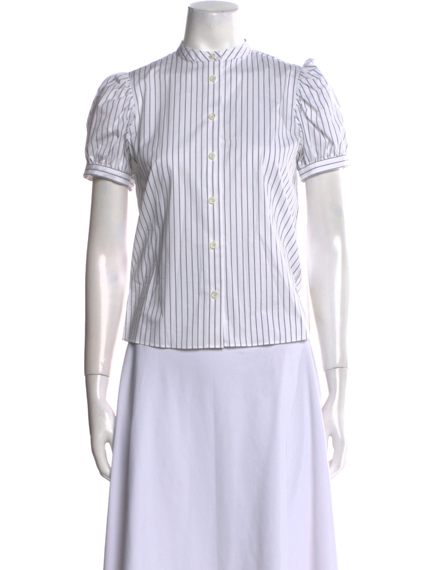 FRAME Striped Mock Neck Button-Up Top w/ Tags