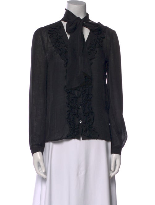 FRAME Silk Tie Neck Button-Up Top