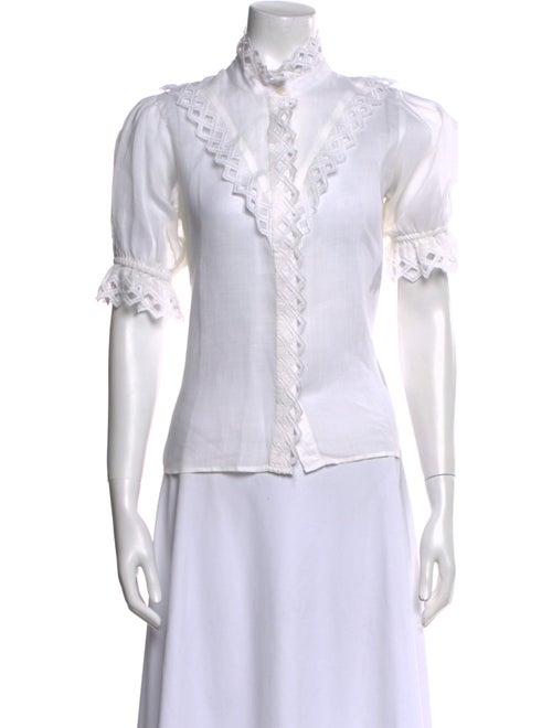 FRAME Mock Neck Short Sleeve Button-Up Top