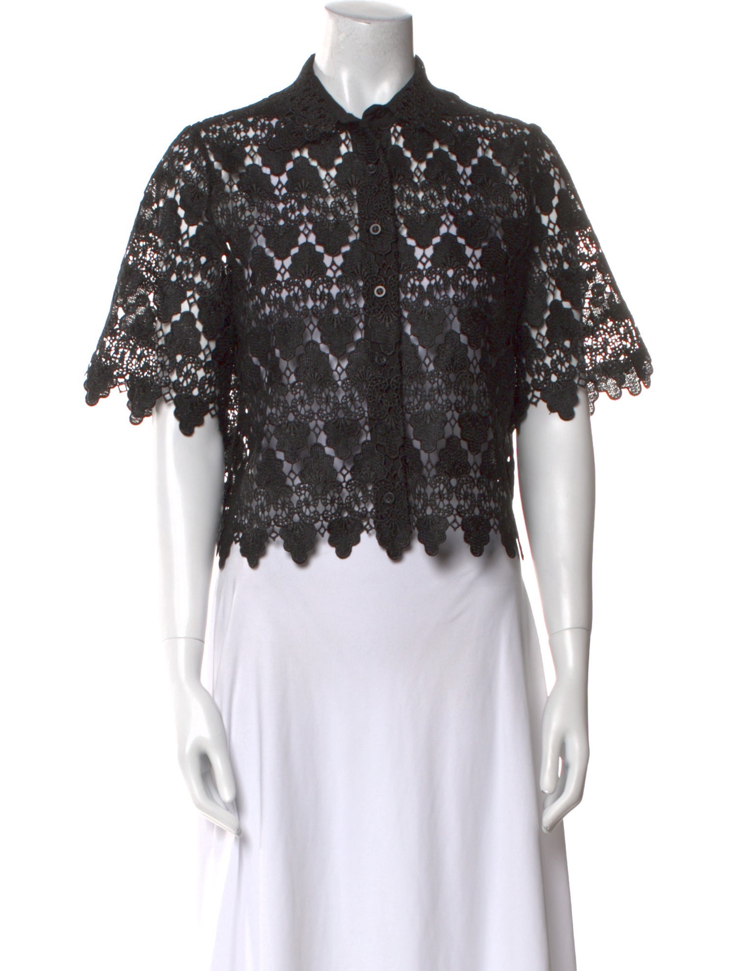 FRAME Lace Pattern Short Sleeve Crop Top