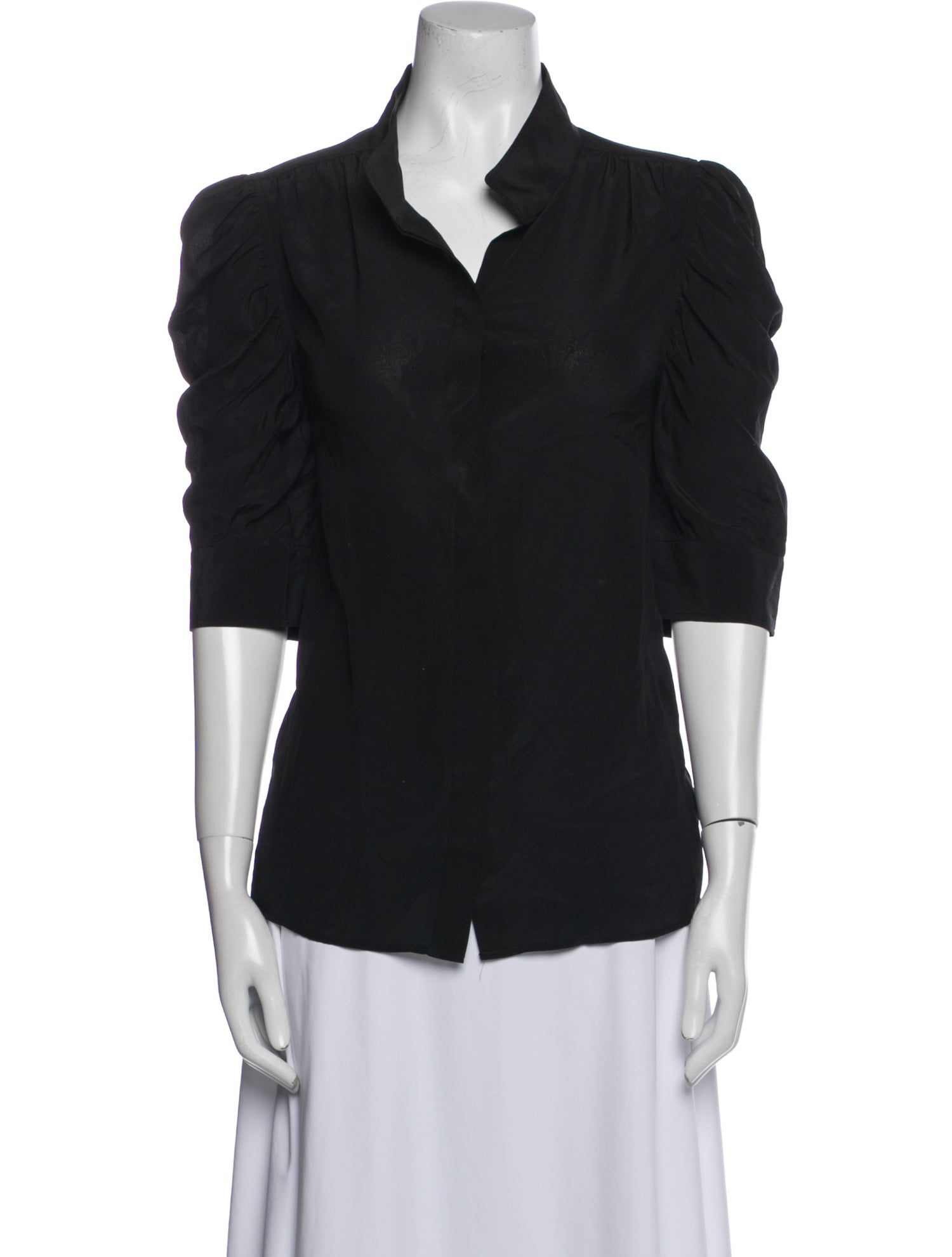 FRAME Silk Three-Quarter Sleeve Button-Up Top
