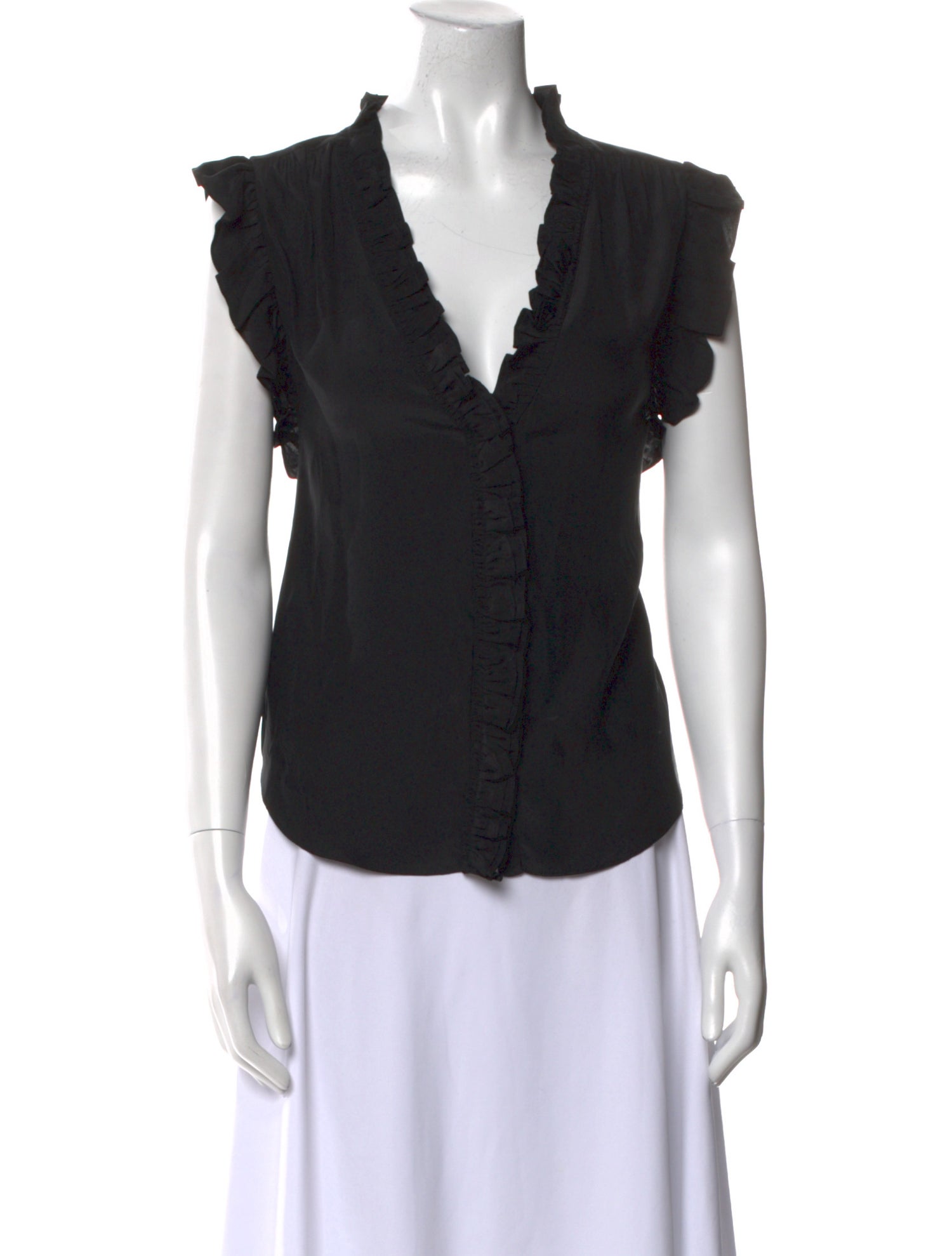 FRAME Silk V-Neck Button-Up Top