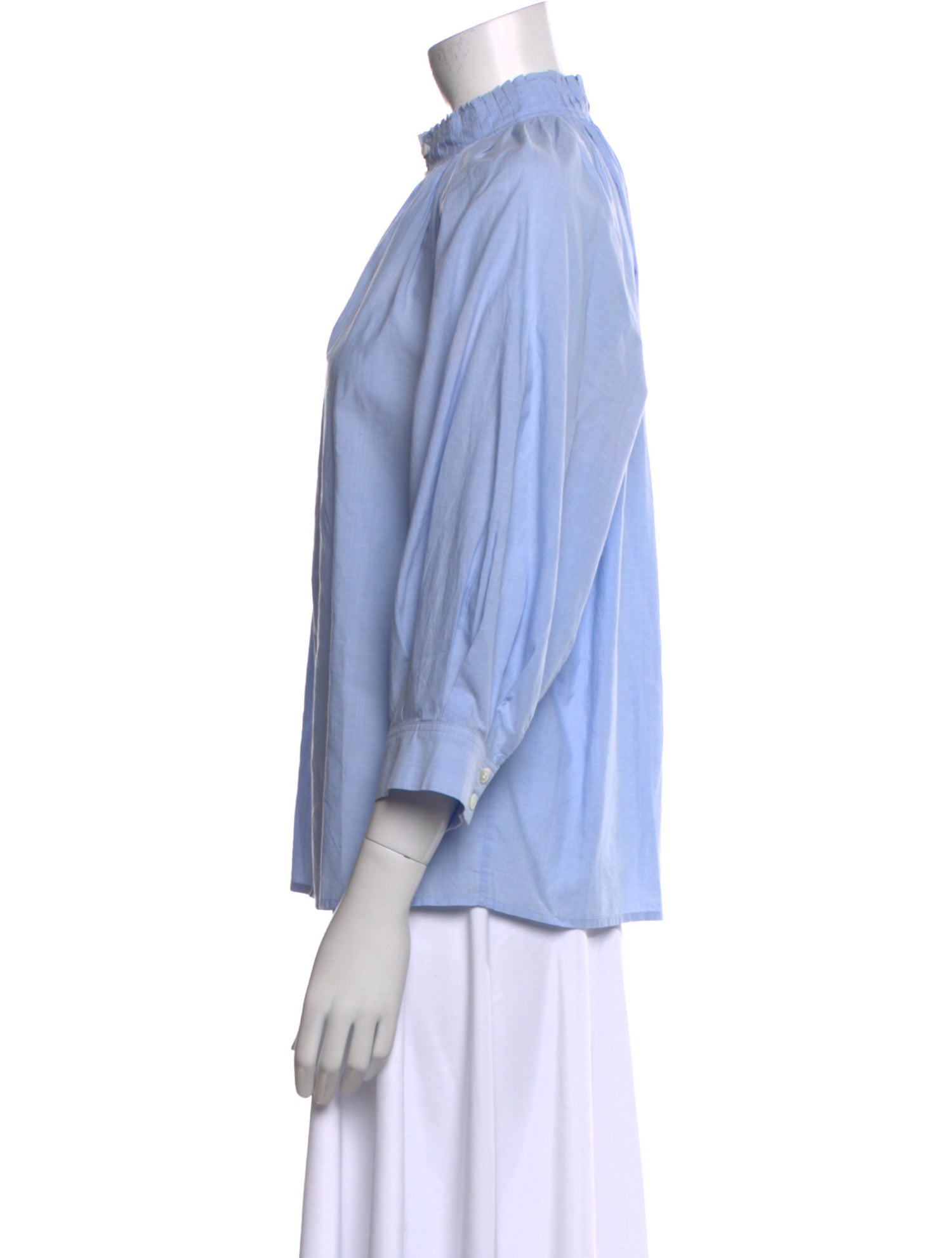 FRAME Mock Neck Three-Quarter Sleeve Button-Up Top