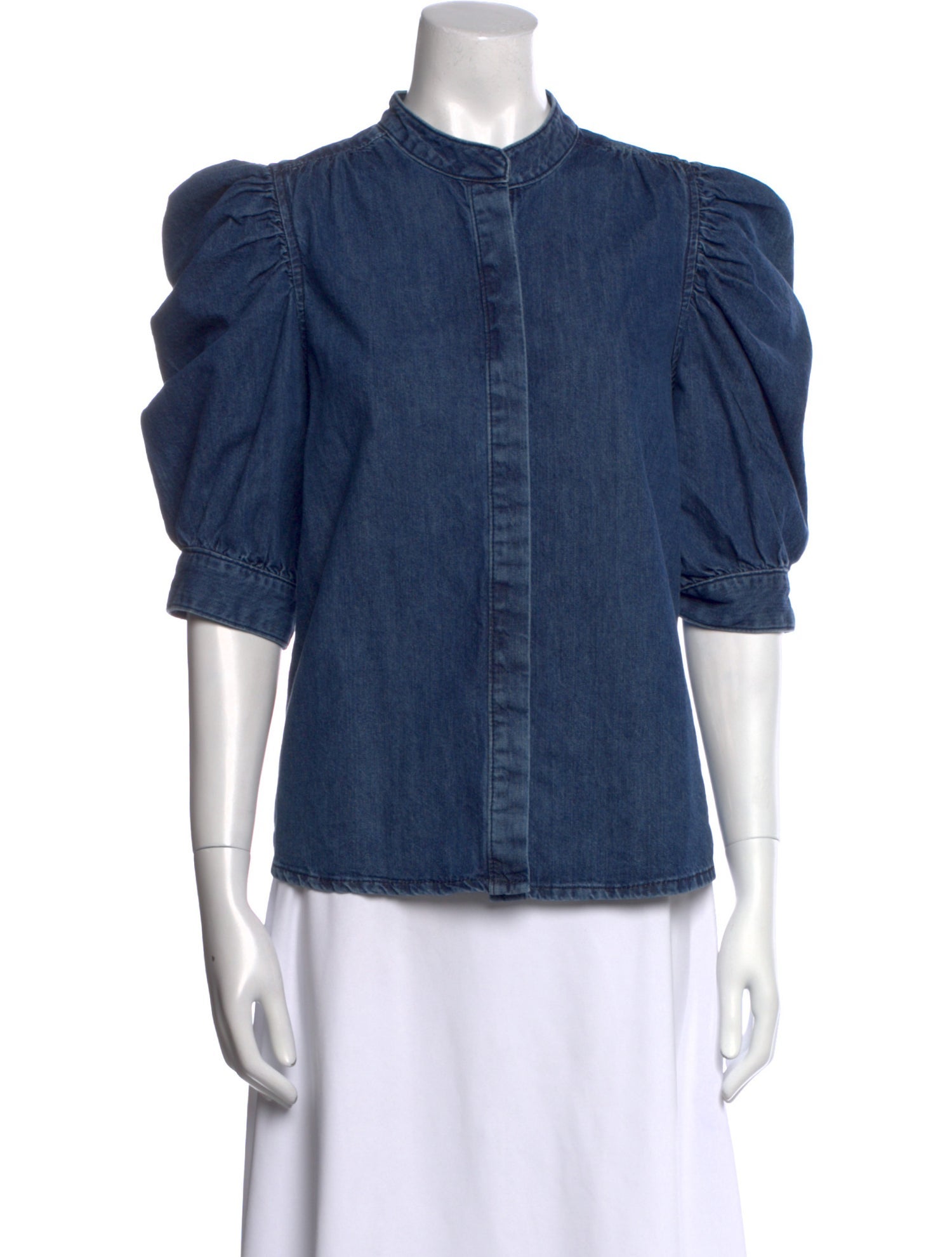 FRAME Mock Neck Three-Quarter Sleeve Button-Up Top