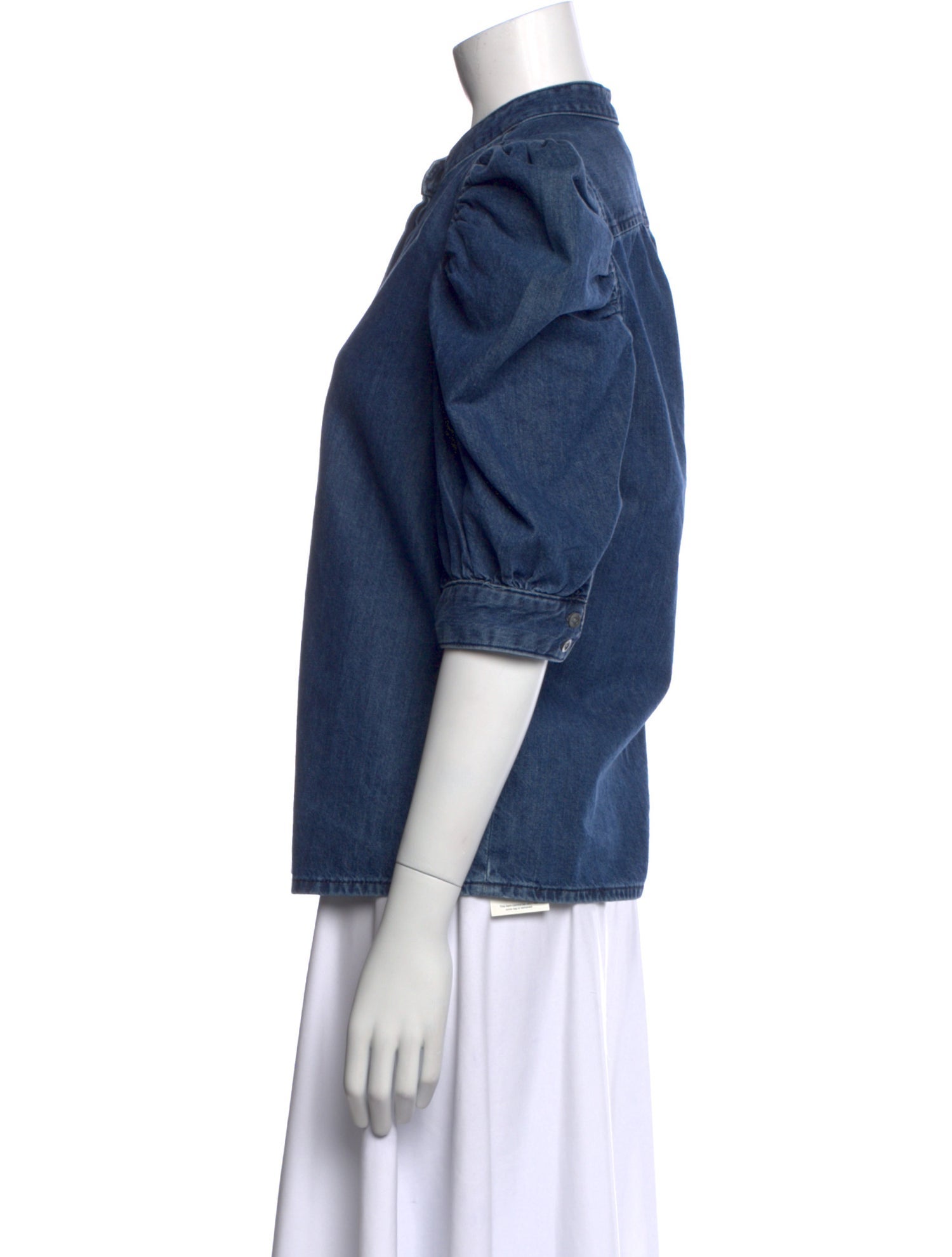 FRAME Mock Neck Three-Quarter Sleeve Button-Up Top