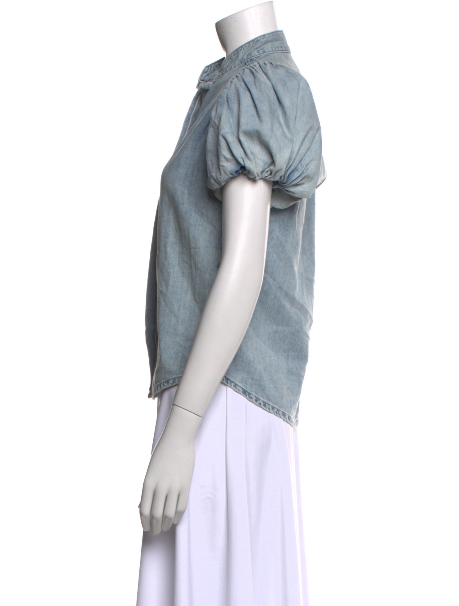 FRAME Mock Neck Short Sleeve Button-Up Top