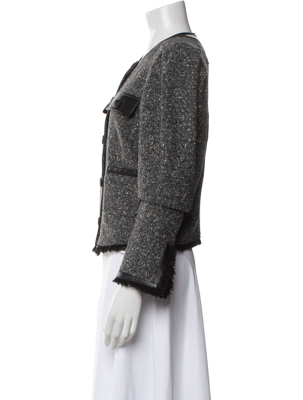 Frame Wool Jacket Grey Tweed Pattern Leather & Ch… - image 2