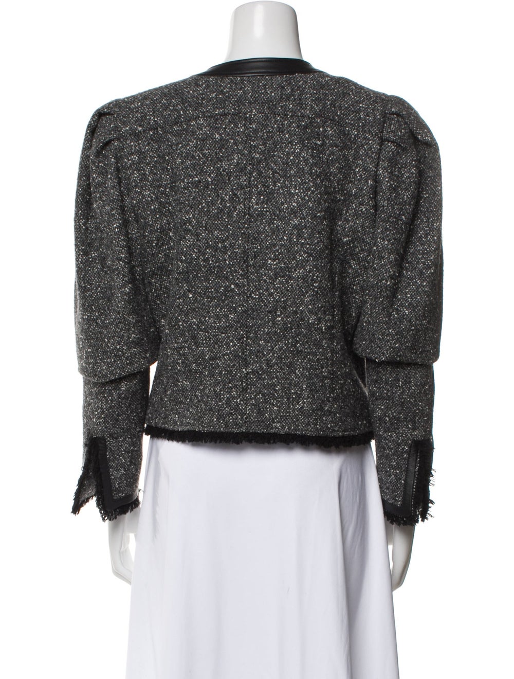Frame Wool Jacket Grey Tweed Pattern Leather & Ch… - image 3