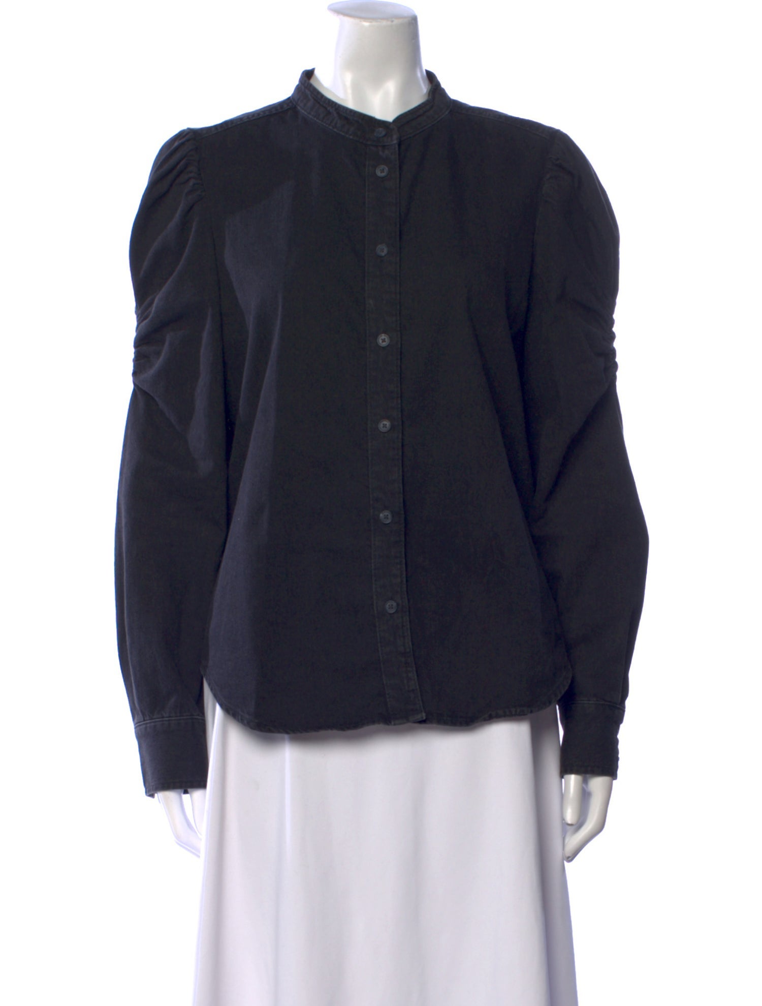 FRAME Mock Neck Long Sleeve Button-Up Top