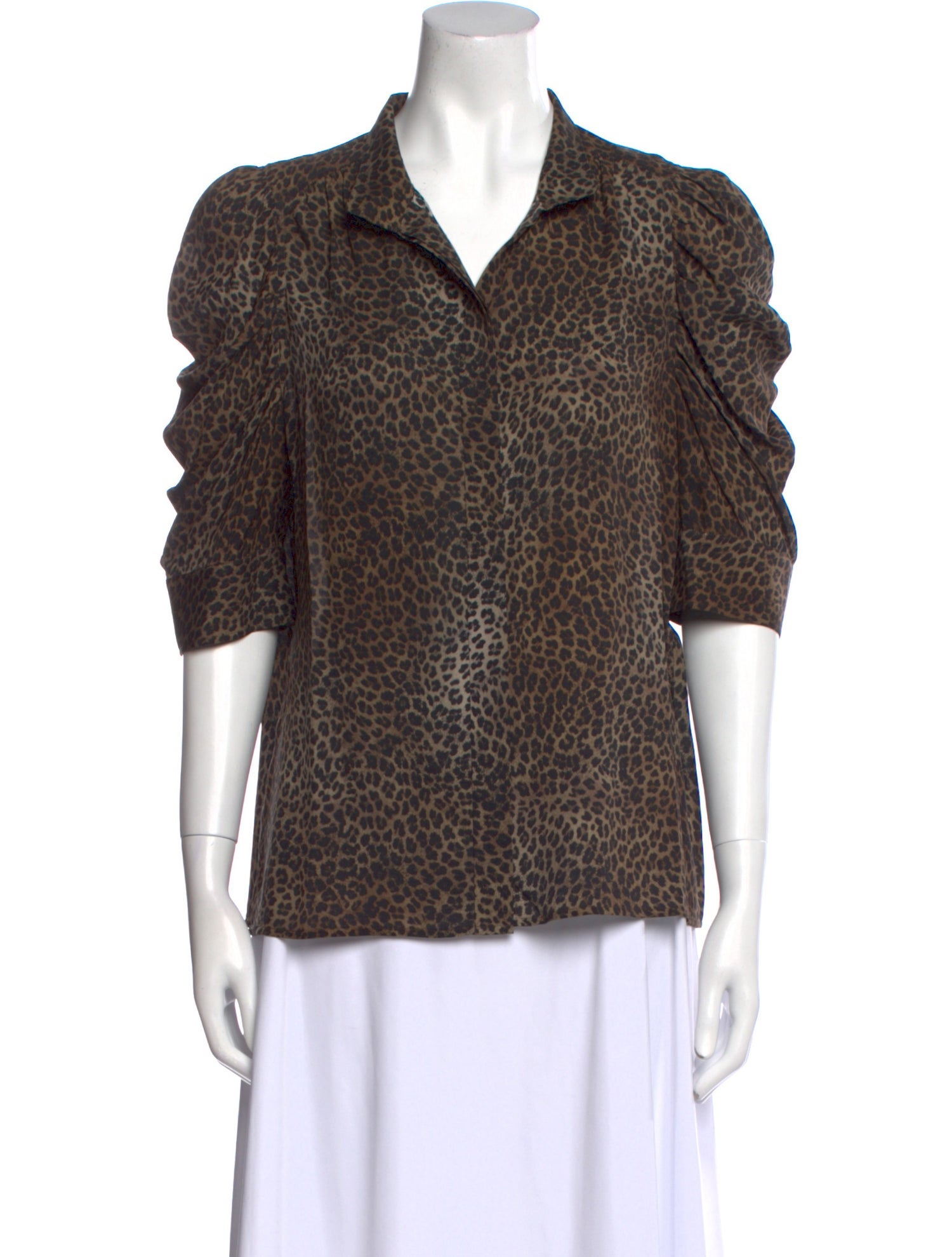 FRAME Silk Animal Print Button-Up Top