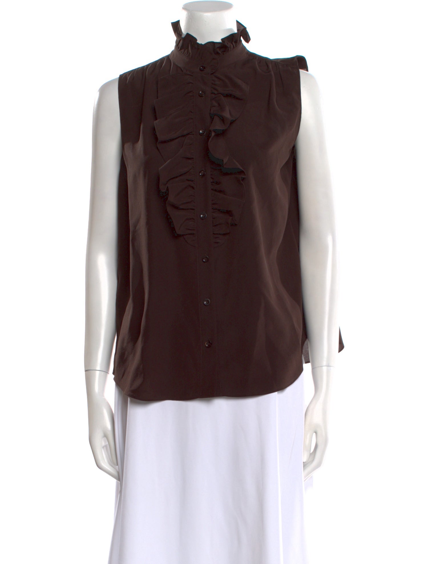 FRAME Silk Mock Neck Button-Up Top