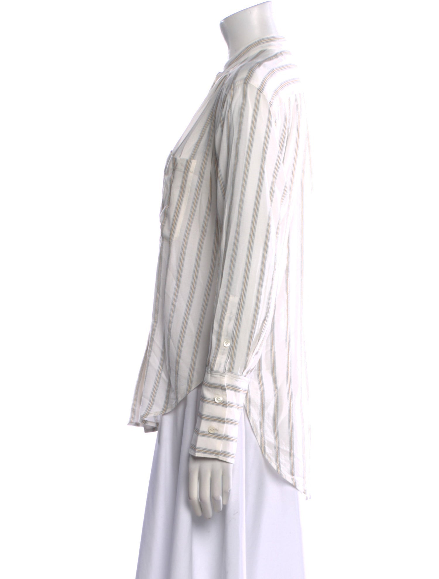 FRAME Striped Mock Neck Button-Up Top