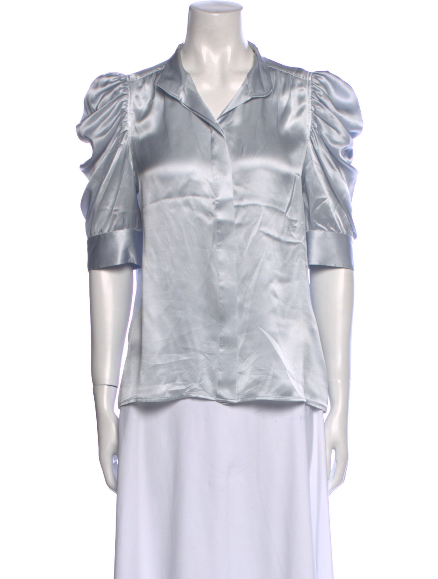 FRAME Silk V-Neck Button-Up Top