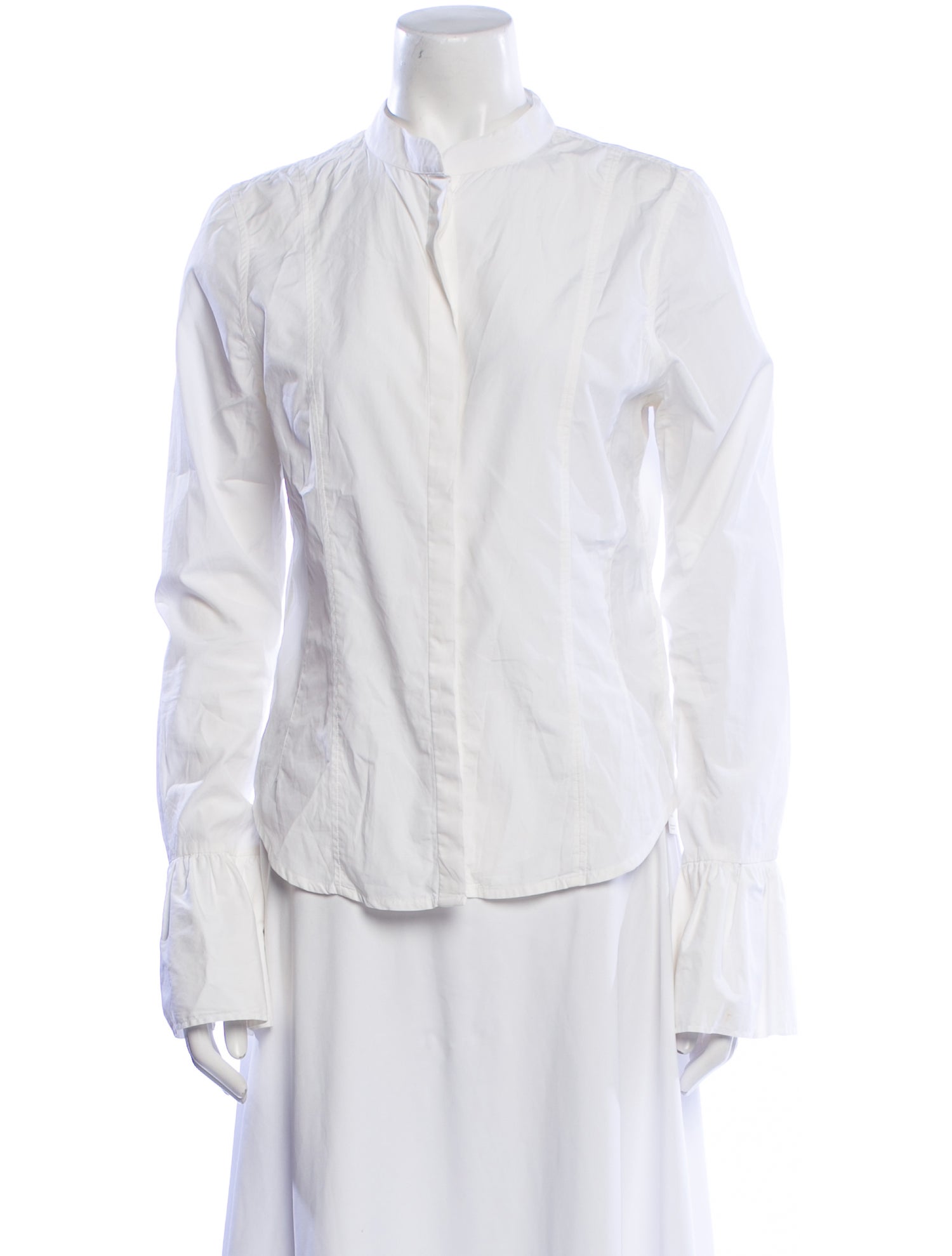 FRAME Mock Neck Long Sleeve Button-Up Top