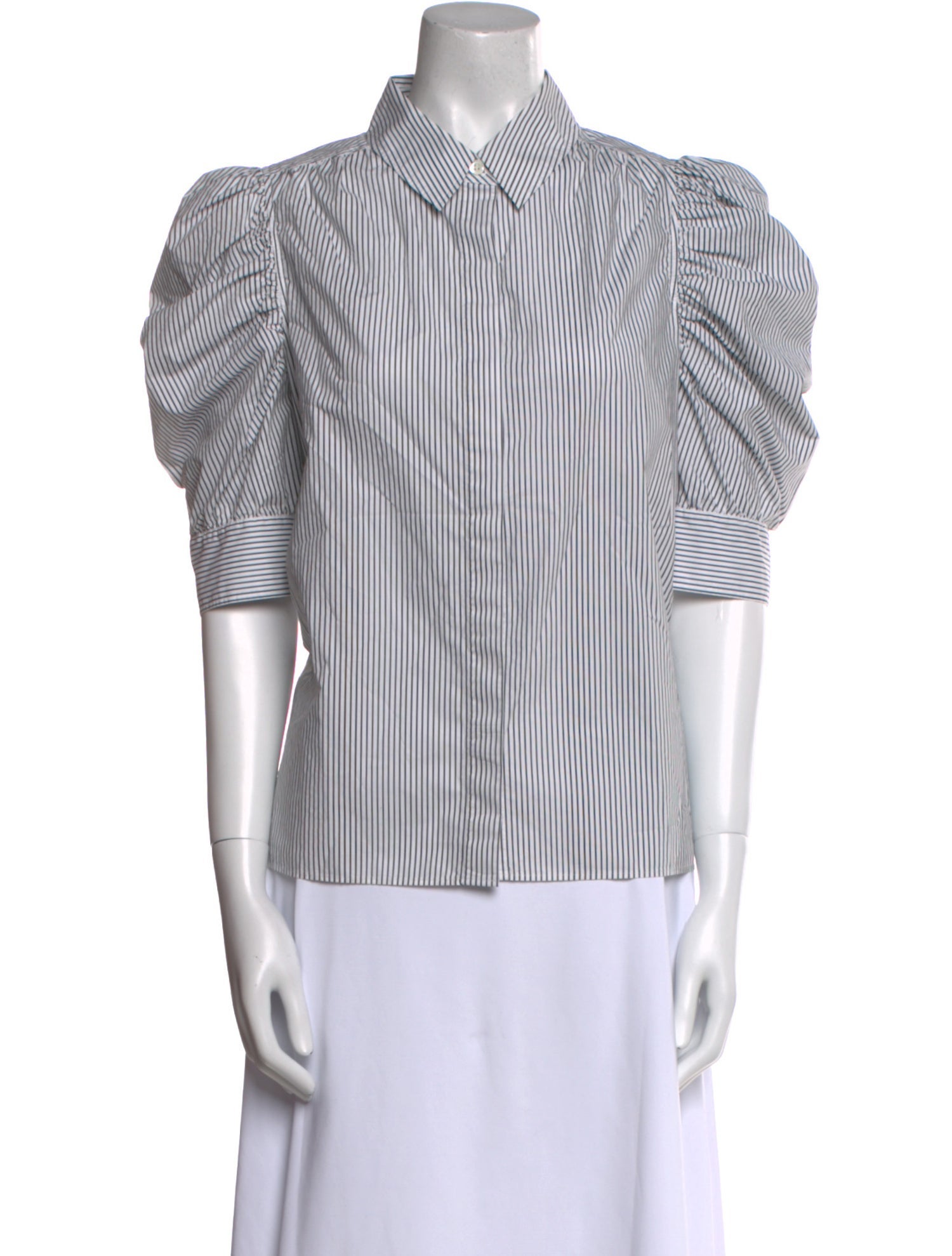 FRAME Striped Three-Quarter Sleeve Button-Up Top