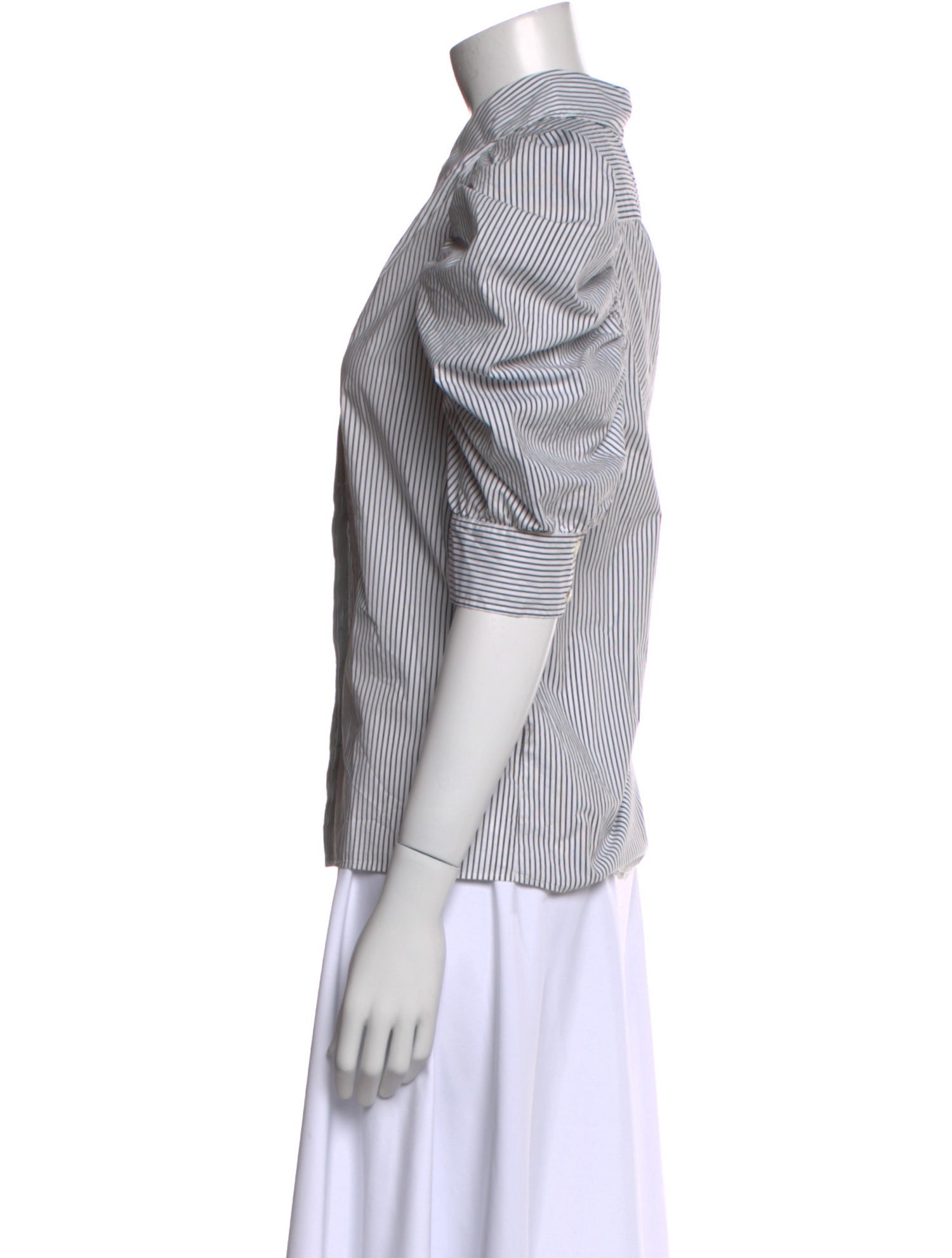 FRAME Striped Three-Quarter Sleeve Button-Up Top