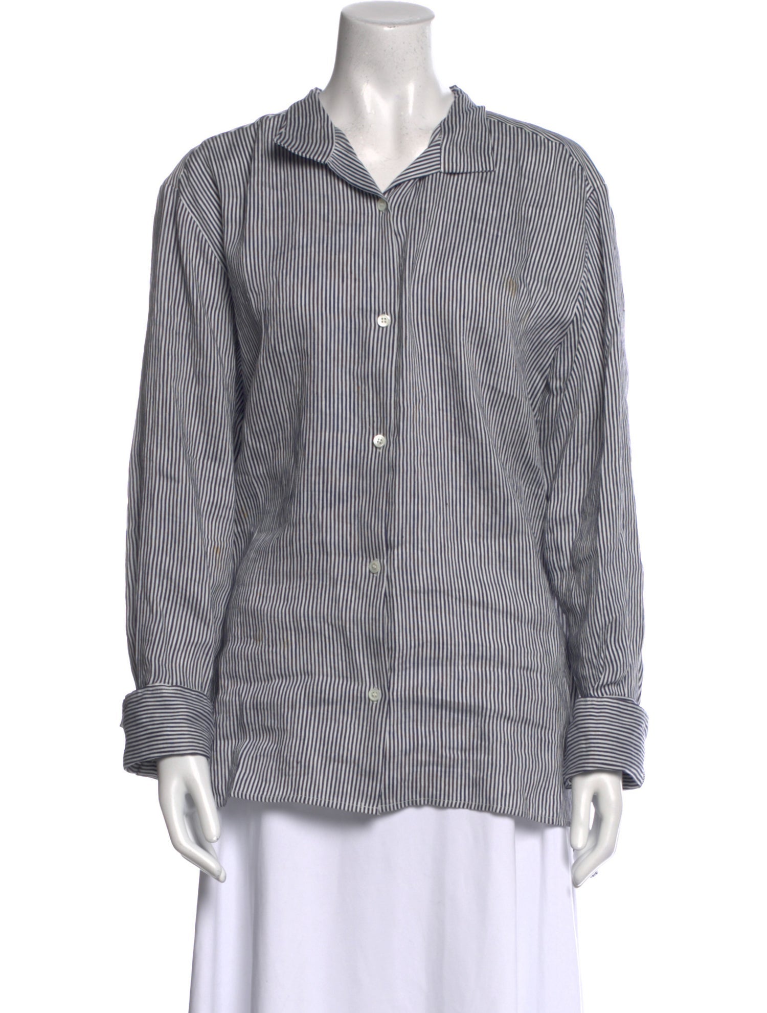 FRAME Linen Striped Button-Up Top