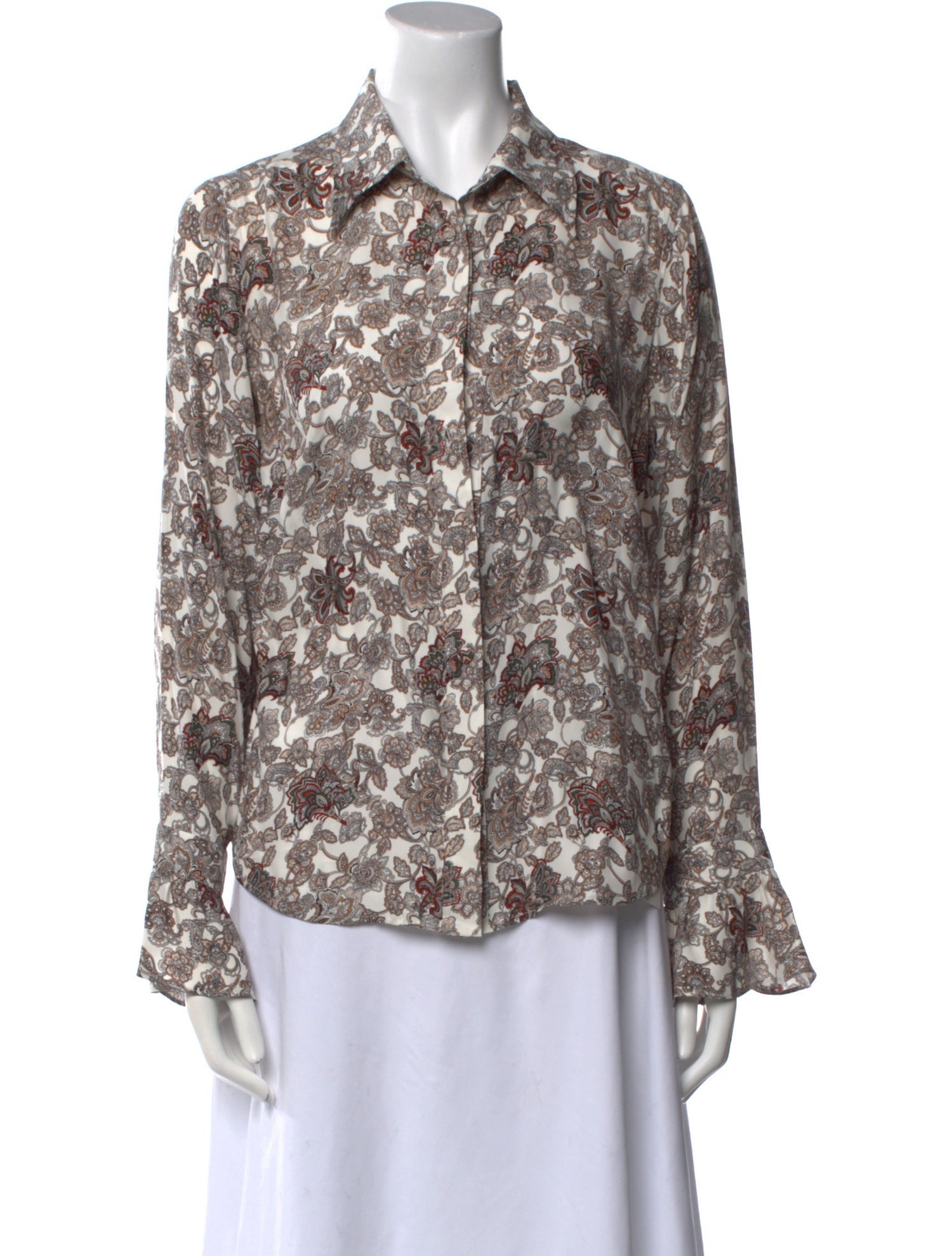 FRAME Silk Floral Print Button-Up Top