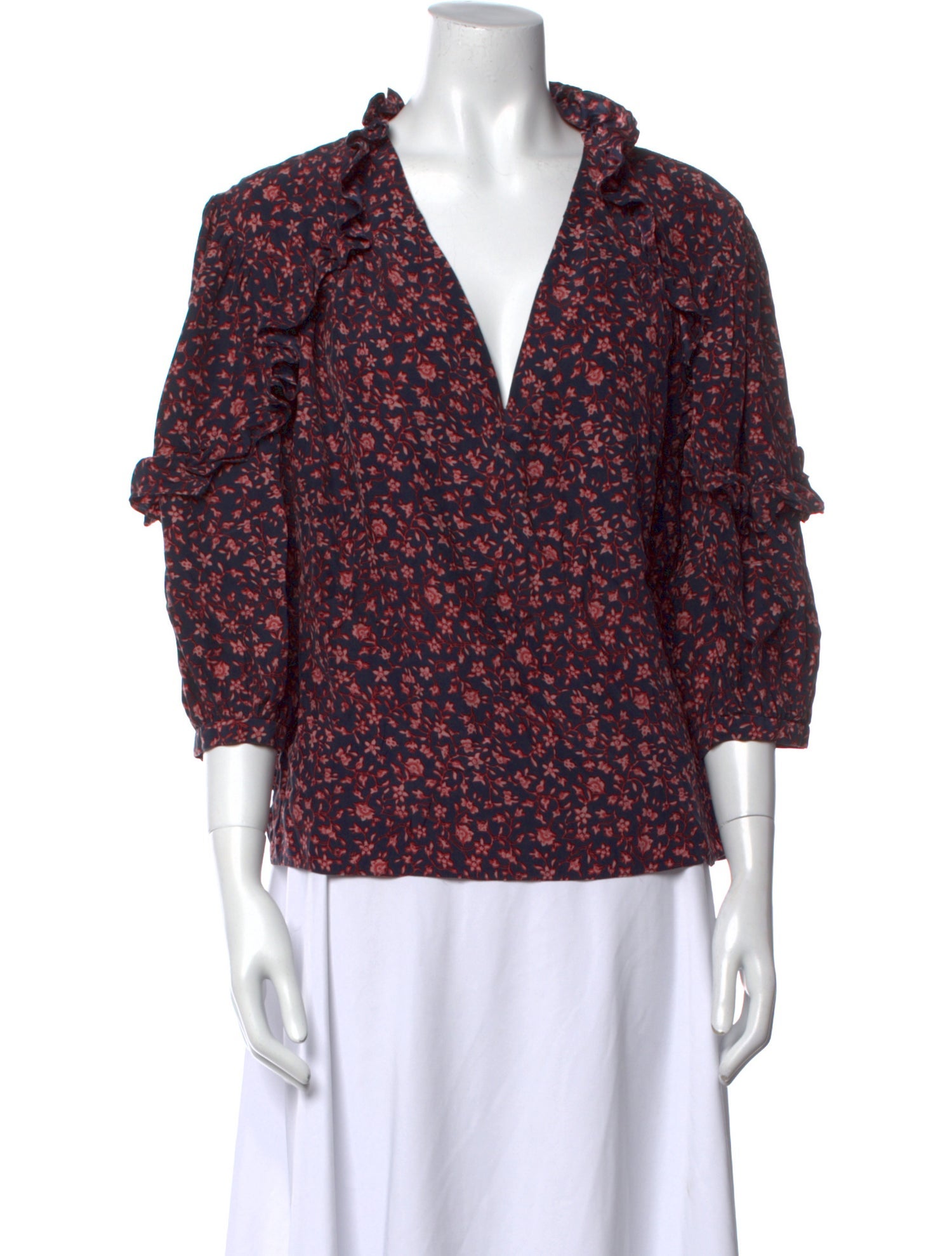 FRAME Floral Print V-Neck Blouse