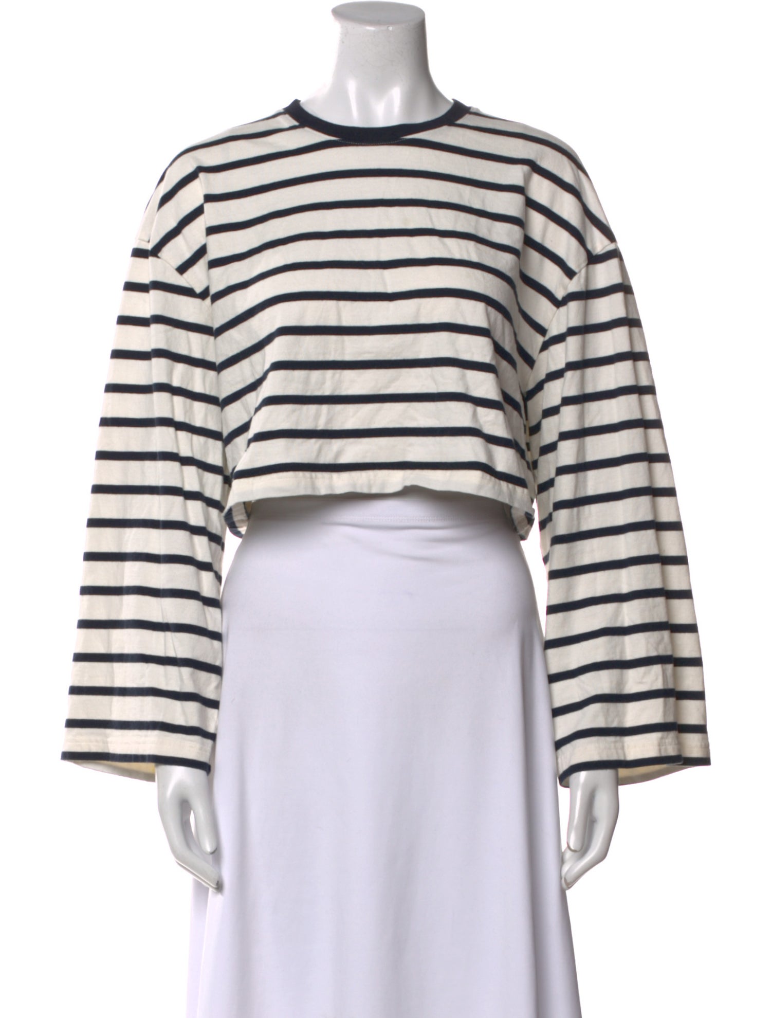 FRAME Striped Crew Neck Crop Top