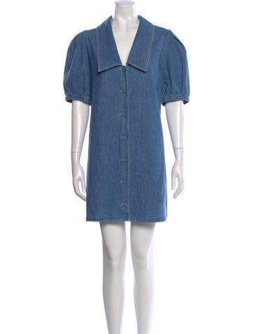 Pre-owned Frame V-neck Mini Dress In Blue