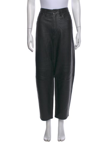 Pre-owned Frame Lamb Leather Straight Leg Pants In Black