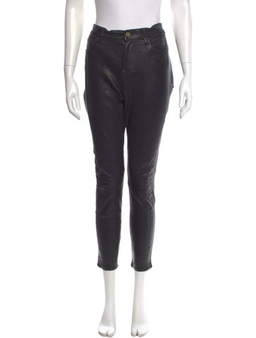 Pre-owned Frame Lamb Leather Skinny Leg Pants In Black