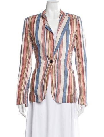 Pre-owned Frame Linen Striped Blazer In Pink