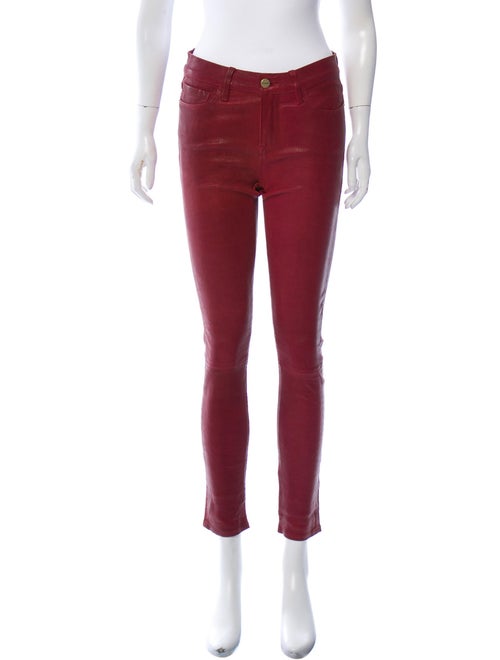 Frame Lamb Leather Skinny Leg Pants Red