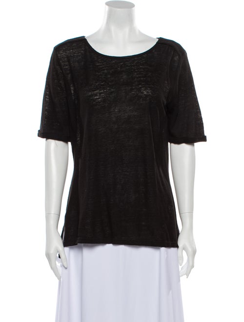 Frame Linen Scoop Neck T-Shirt Black